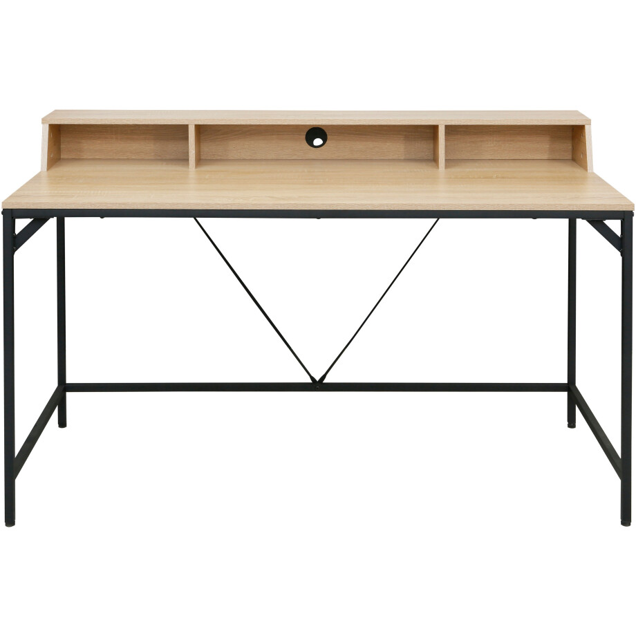 INOSIGN Bureau Endre met monitorsteun, 3 vakken & kabeldoorvoer, metalen frame afbeelding 1