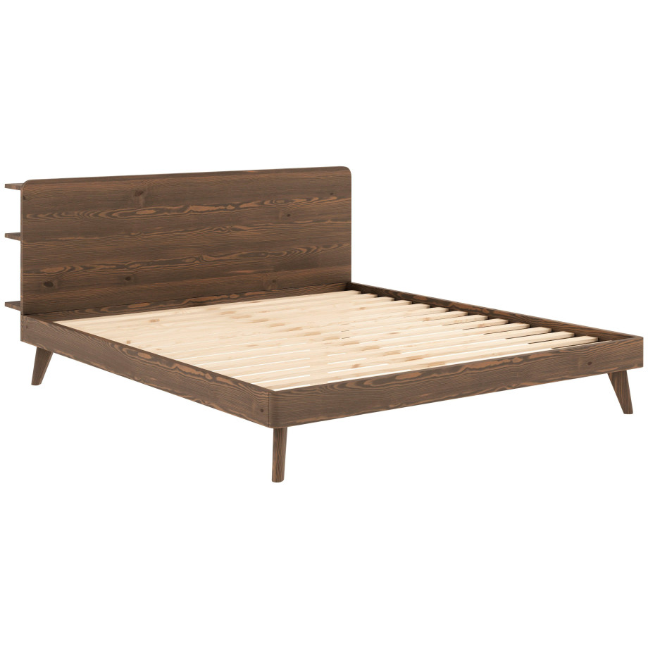 Karup Bedframe RETREAT BED van massief grenen met lattenbodem, hoofdbord met 3 legplanken afbeelding 1