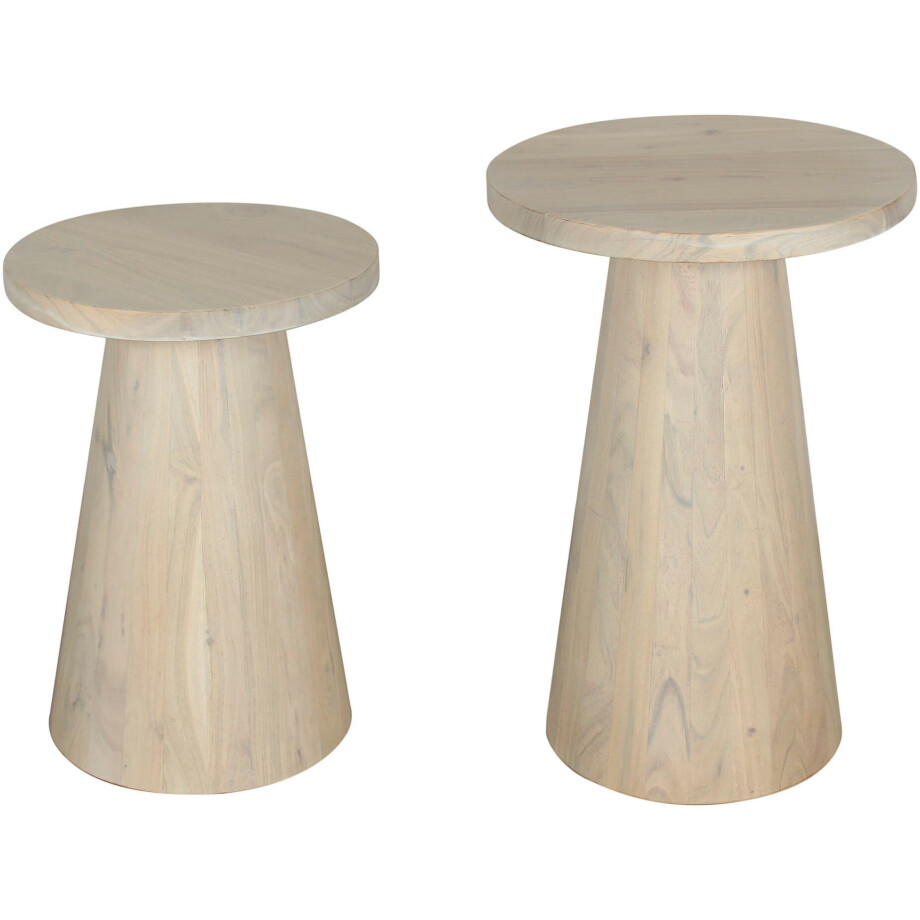 byLIVING Bijzettafel Kegel uit massief hout in zwart of white wash, verschillende maten (set) afbeelding 1