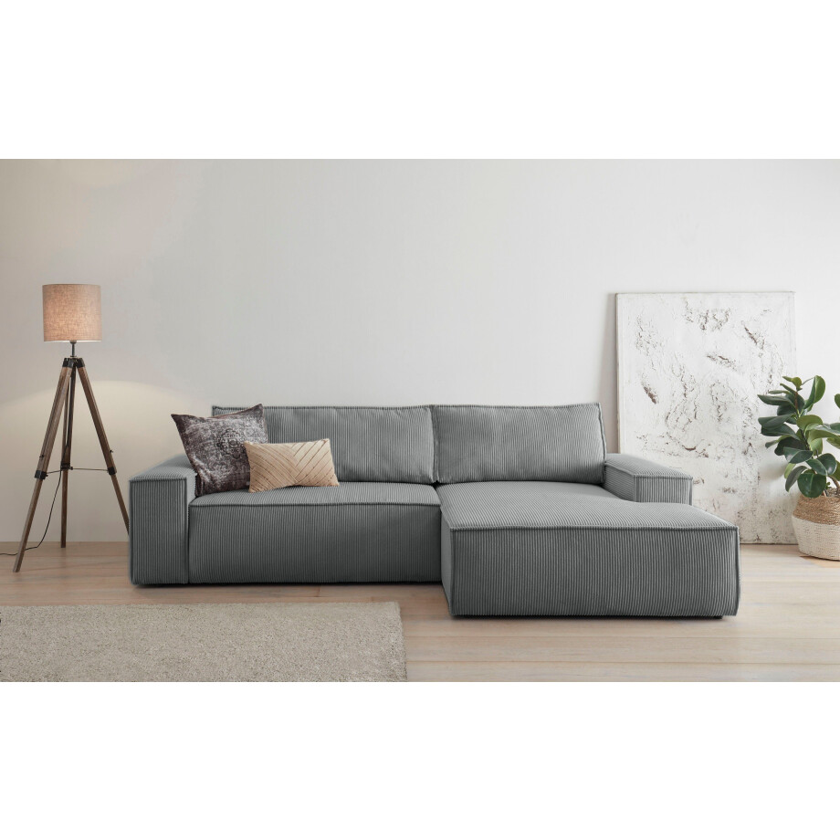Home affaire Hoekbank SHERWOOD bedbank 267 cm, L-model, Slaapfunctie met bedlade (210x136 cm), cord, vintage, fluweel afbeelding 1