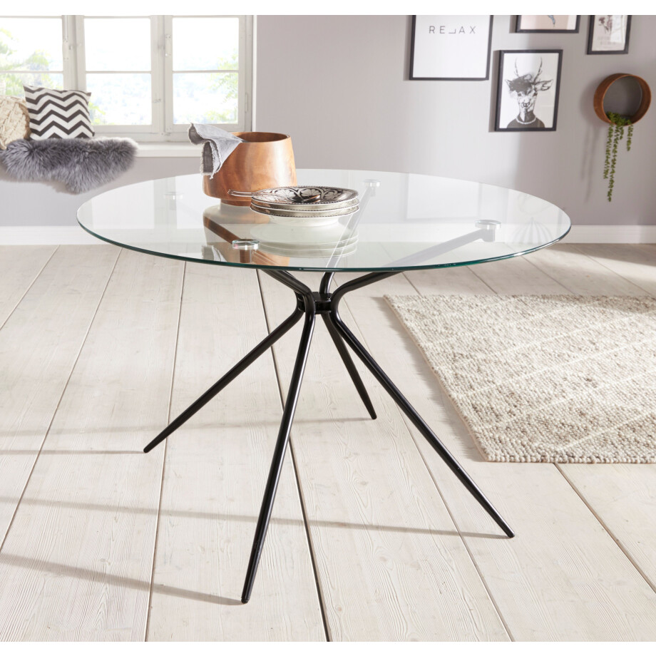 INOSIGN Glazen tafel Silvi, TOPSELLER! rond, ø 110 cm, zwart metalen frame afbeelding 1