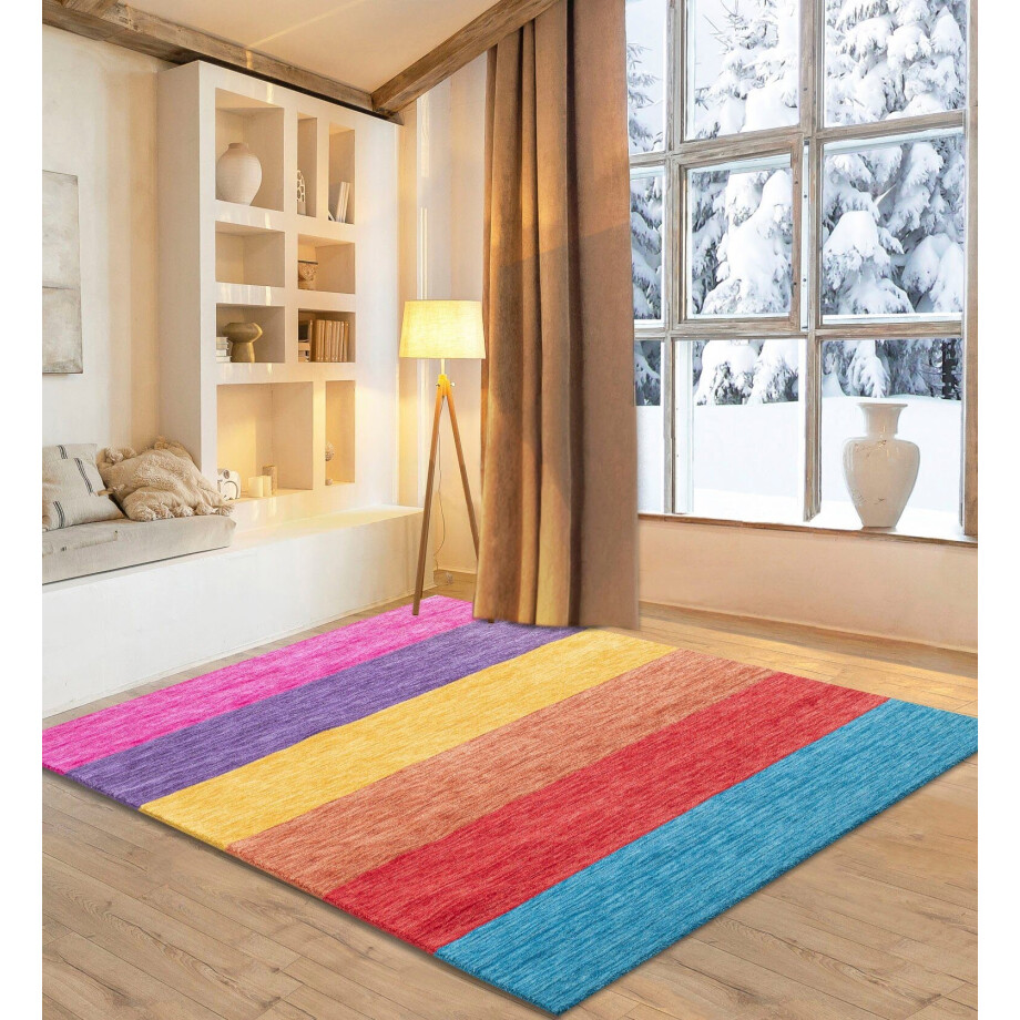 my home Wollen kleed Angern Handgeweven tapijt, gestreept, 100% wol, handgeweven, briljante kleuren afbeelding 1