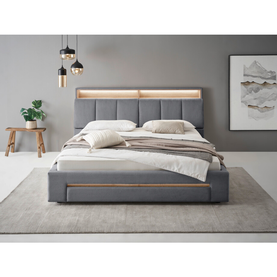 INOSIGN Gestoffeerd bed CiTY/GiRON,, gepolsterd opbergbed, met LED-verlichting Bedkisten met hondenbed of als opbergruimte, opklapbare hoofdeinden afbeelding 1