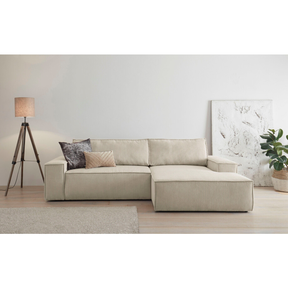 Home affaire Hoekbank SHERWOOD bedbank 267 cm, L-model, Slaapfunctie met bedlade (210x136 cm), cord, vintage, fluweel afbeelding 1