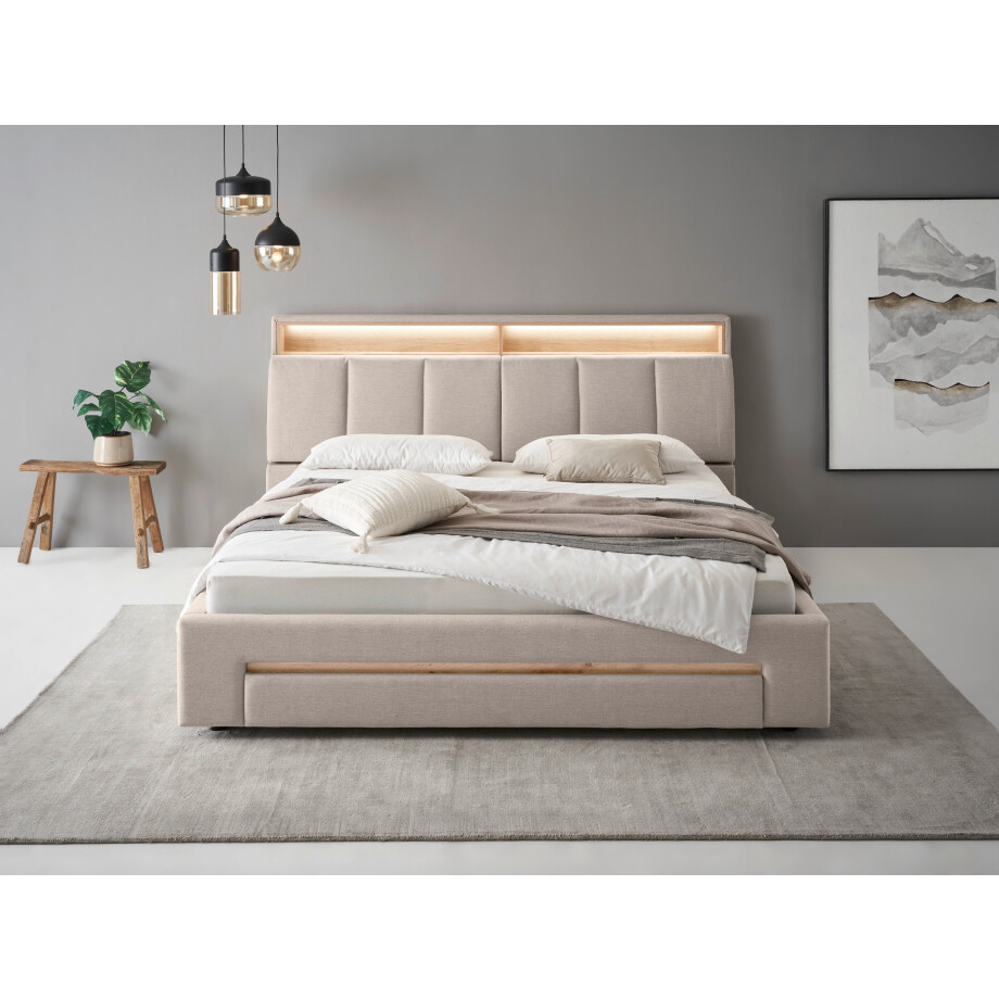 INOSIGN Gestoffeerd bed CiTY/GiRON,, gepolsterd opbergbed, met LED-verlichting Bedkisten met hondenbed of als opbergruimte, opklapbare hoofdeinden afbeelding 1