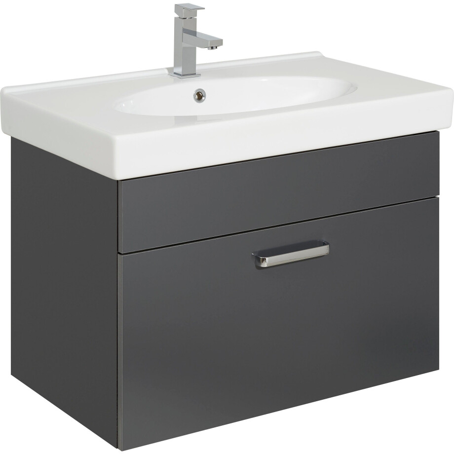 Saphir Wastafelonderkast Quickset keramische wastafel met onderkast, 80 cm breed Waskamer, grepen chroom glans, met zachte inloop, 1 lade afbeelding 1