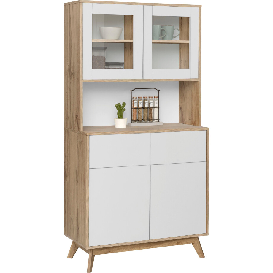 Home affaire Buffetkast Skandi 2 glasdeuren, 2 houten deuren en 2 laden, breedte 84 cm, hoogte 165 cm afbeelding 1