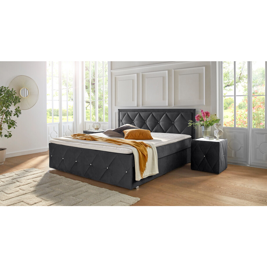 Leonique Boxspring Alfie, bestseller! Inclusief bedlade & topper Optioneel met knoopstiksels of strassstenen, H2, H3 en H4 verkrijgbaar afbeelding 1