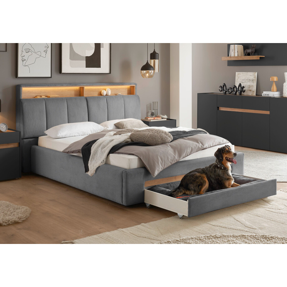 INOSIGN Gestoffeerd bed CiTY/GiRON,, gepolsterd opbergbed, met LED-verlichting Bedkisten met hondenbed of als opbergruimte, opklapbare hoofdeinden afbeelding 1