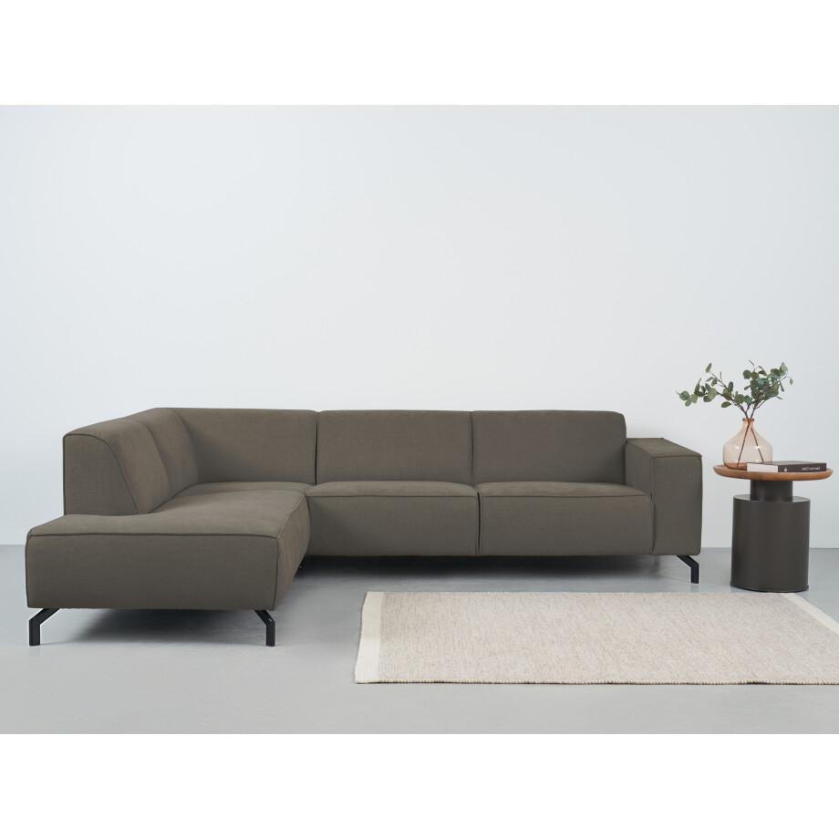 Places of Style Hoekbank Lorcan, breedte 275 cm, zacht zitgevoel met zwarte metalen poten, lederlook en zachte structuurstof afbeelding 1