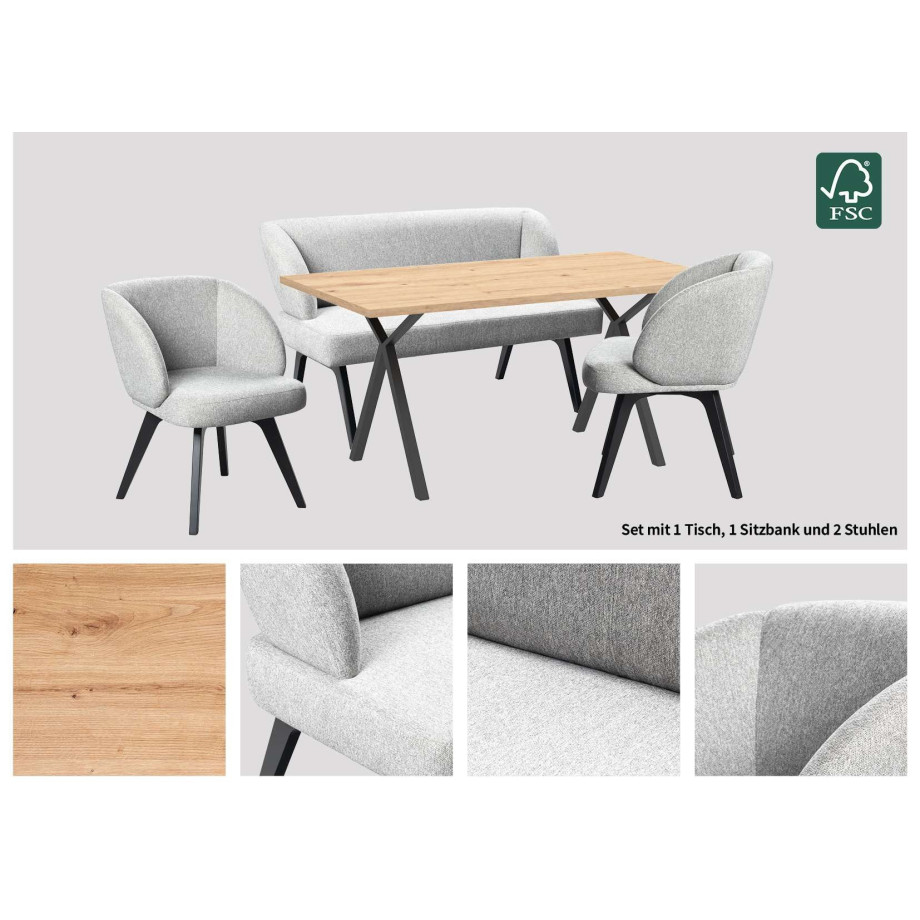 Home affaire Eethoek Aretha eettafelbank, zitgroep, keukenbank, gestoffeerde bank Eetkamer zitgroep, tafel, stoelen en bank gestoffeerd, Nosag-vering (4-delig) afbeelding 1