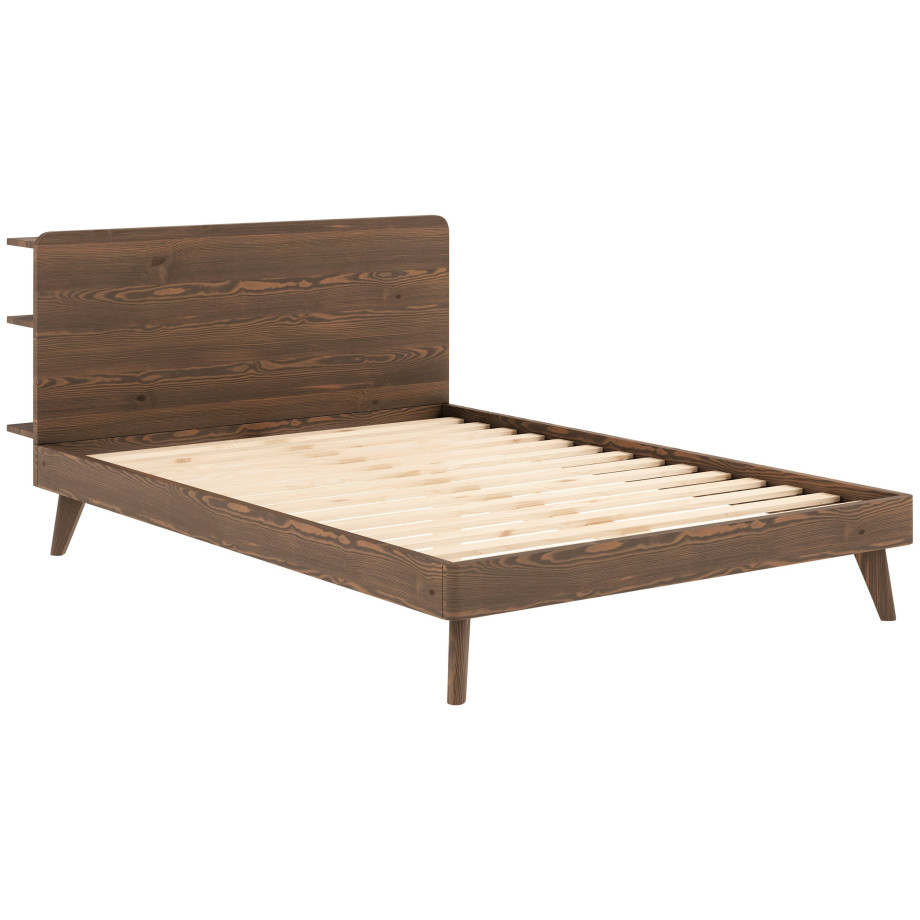 Karup Bedframe RETREAT BED van massief grenen met lattenbodem, hoofdbord met 3 legplanken afbeelding 1