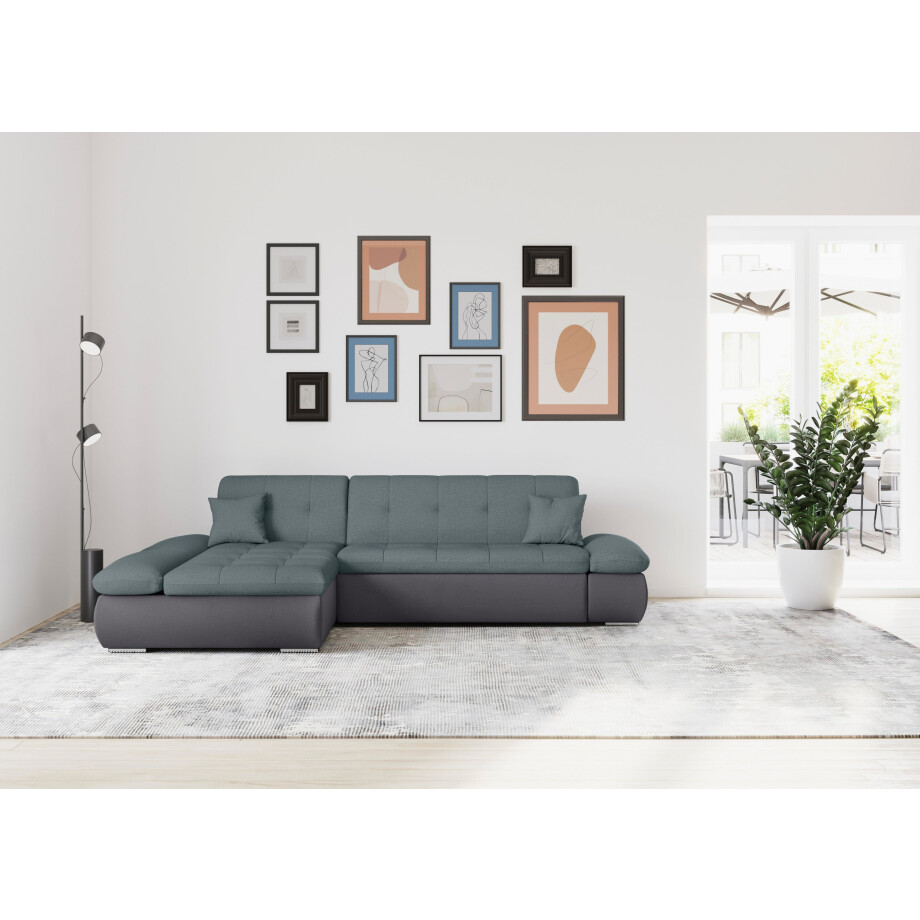 DOMO collection Hoekbank Moric, L-vorm, XXL-bank - Breedte 300cm keuze met bedfunctie en armleuningverstelling, donkergroen afbeelding 1