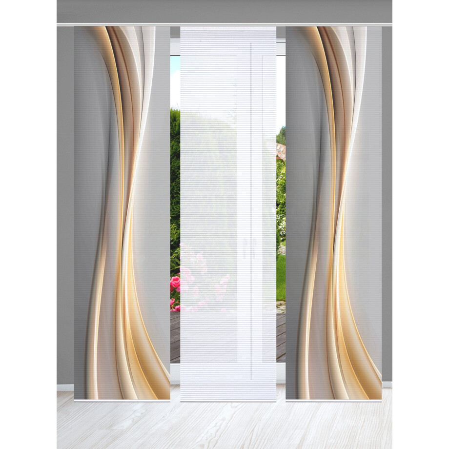 HOME in green Paneelgordijn ELANIA SET DIGITALE PRINT, BAMBOELOOK GERECYCLED (3 stuks) afbeelding 