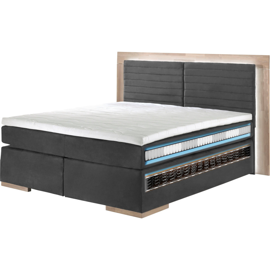 Places of Style Boxspring Cup met ledverlichting, massief houten lijst en topmatras, in 2 hardheden afbeelding 1