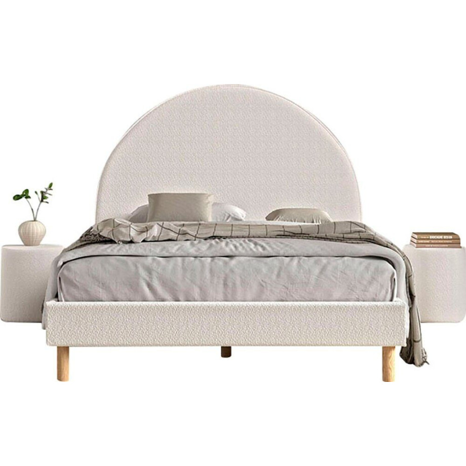 Vipack Slaapkamerserie Gestoffeerd bed Moon Ligoppervlak 140 x 200 cm, incl. lattenbodem, bekleding van bouclé stof, optioneel 4 kleuren afbeelding 1