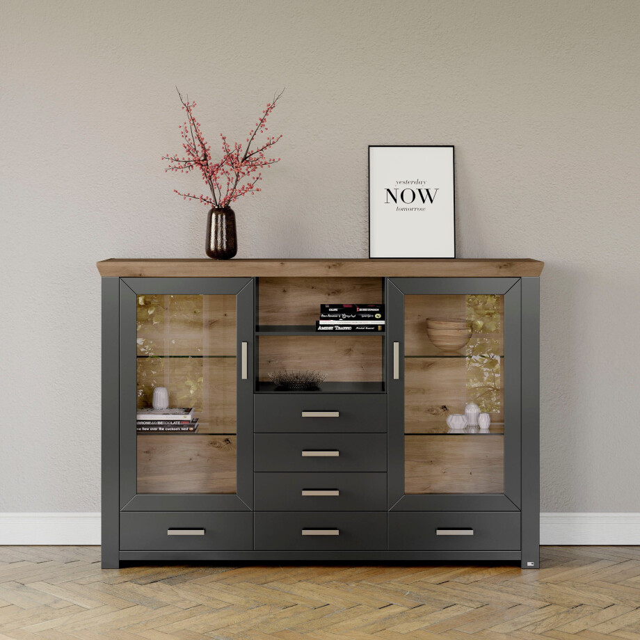 set one by Musterring Highboard York Type 56, met Glazendeuren, verlichting optioneel, B 184 cm afbeelding 1