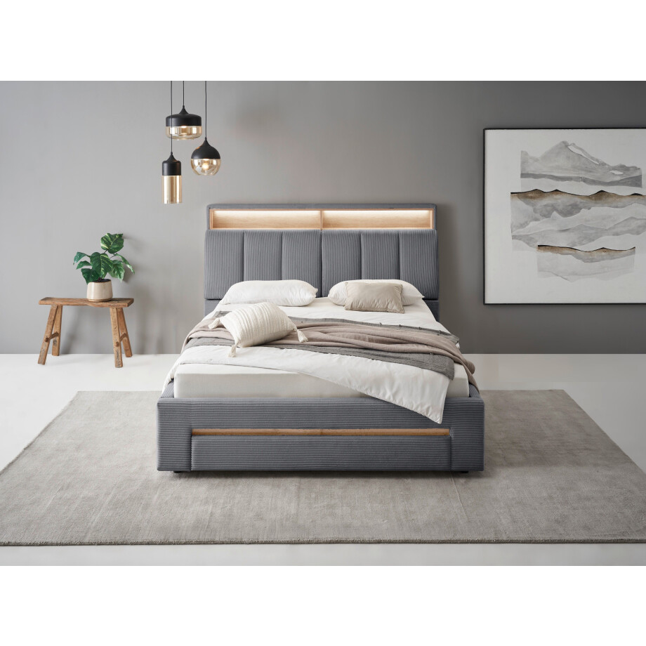 INOSIGN Gestoffeerd bed CiTY/GiRON,, gepolsterd opbergbed, met LED-verlichting Bedkisten met hondenbed of als opbergruimte, opklapbare hoofdeinden afbeelding 1