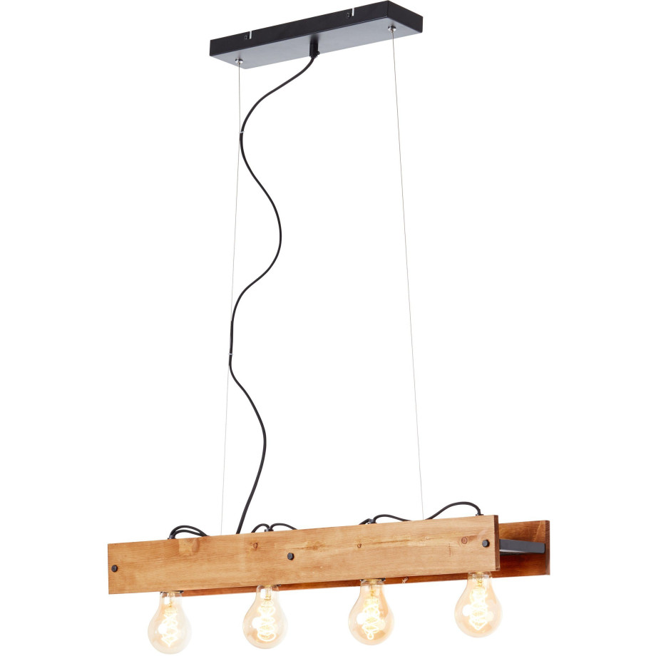 Brilliant Leuchten Hanglamp Calandra 150 cm hoogte, 75 cm breedte, 4 x e27, metaal/hout, zwart/hout (1 stuk) afbeelding 1