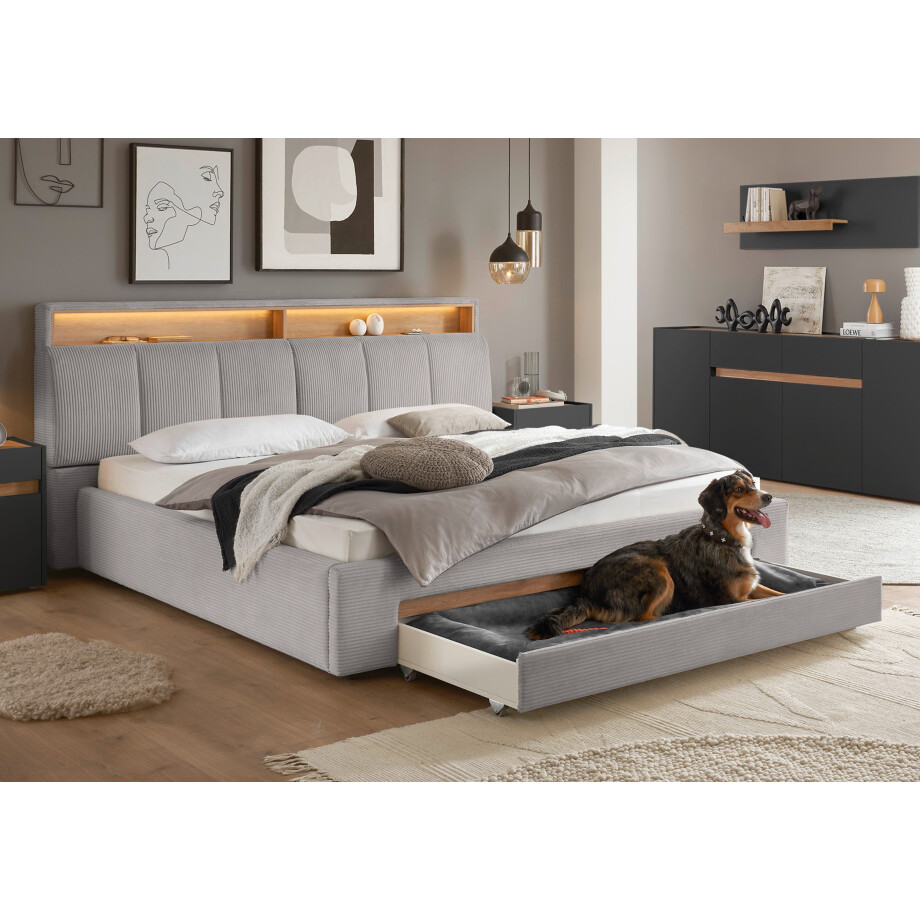 INOSIGN Gestoffeerd bed CiTY/GiRON,, gepolsterd opbergbed, met LED-verlichting Bedkisten met hondenbed of als opbergruimte, opklapbare hoofdeinden afbeelding 1