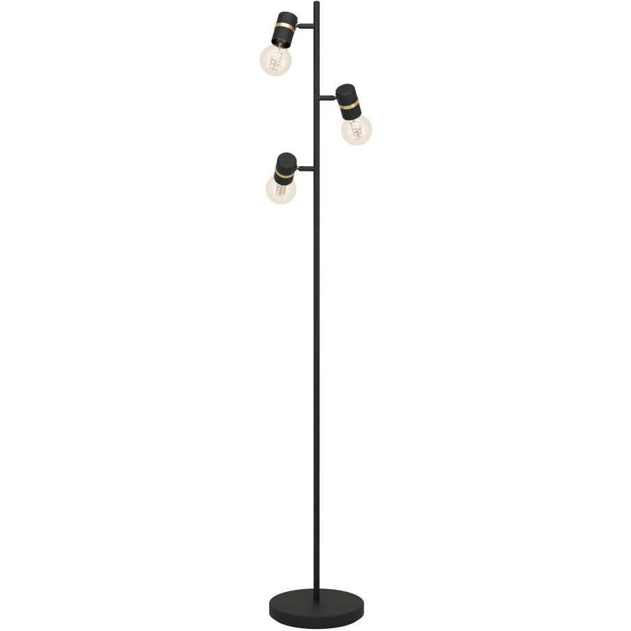 EGLO Staande lamp LURONE Vloerlamp in zwart en messing van staal - excl. E27 - 3X10W (1 stuk) afbeelding 1