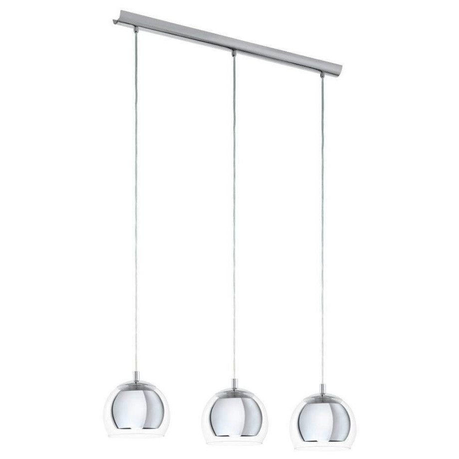 EGLO Hanglamp ROCAMAR Hanglamp, metaal in chroom en glas in helder, eettafel lamp, E27 (1 stuk) afbeelding 1