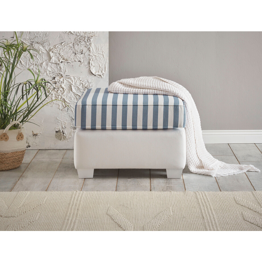 Home affaire Hocker California maritieme landelijke stijl, poef/voetenbank in 2 maten, witgelakte houten poten afbeelding 1
