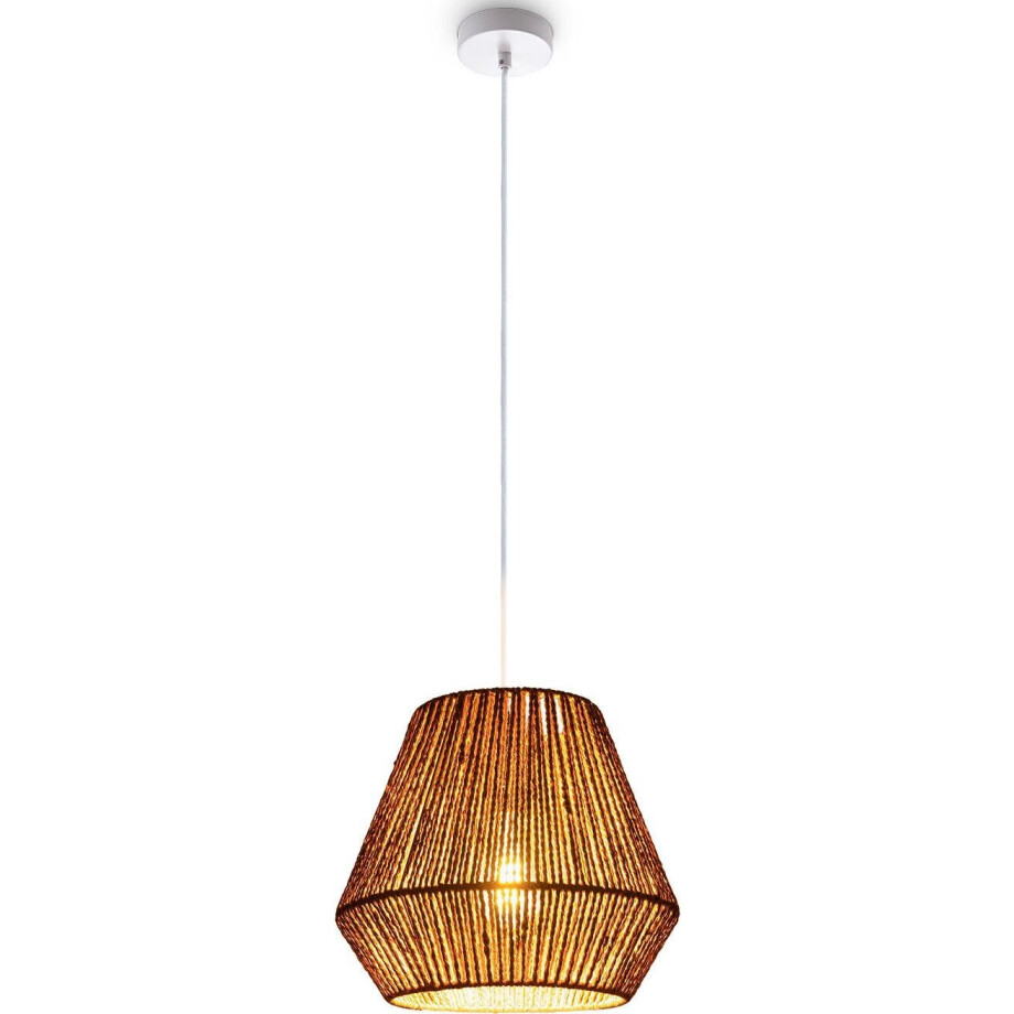 Paco Home Hanglamp Hugo Diego Woonkamer eetkamer rattan look Boho lampenkap papier afbeelding 1