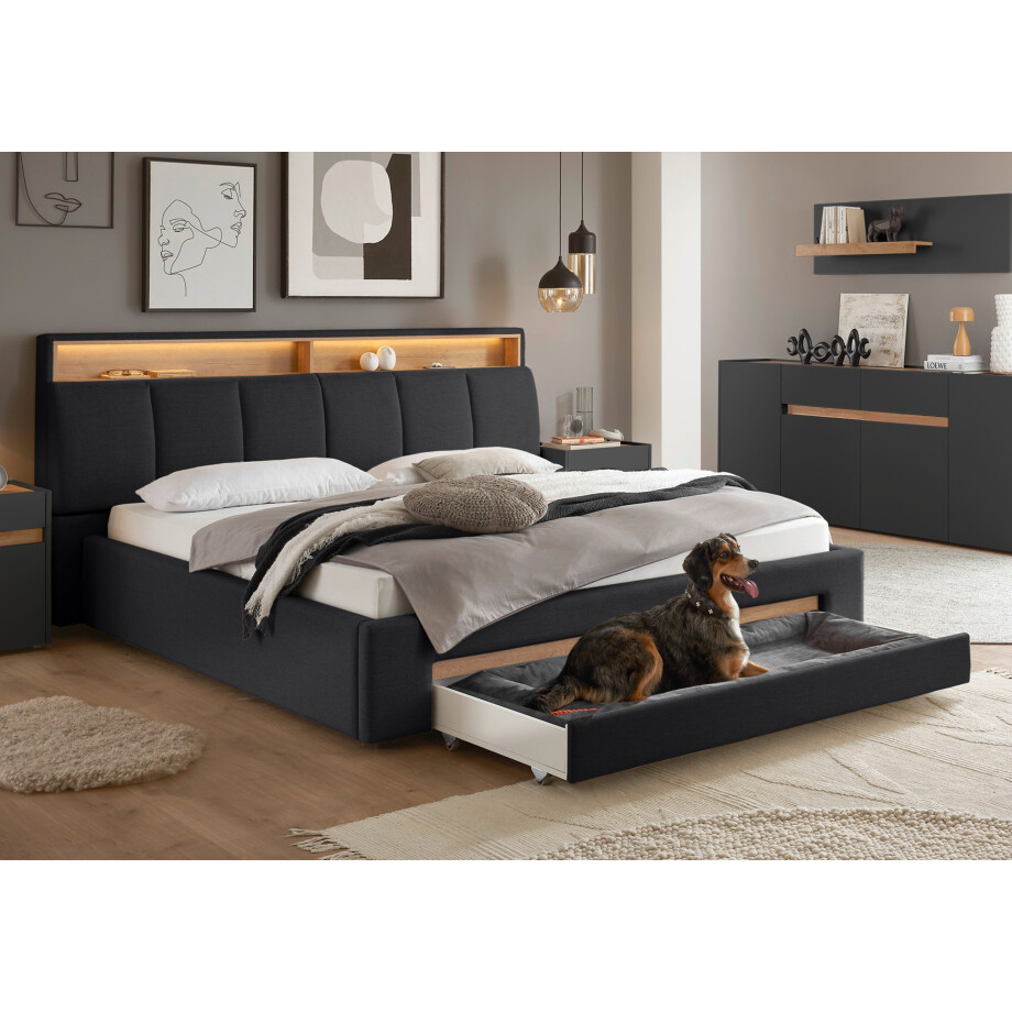 INOSIGN Gestoffeerd bed CiTY/GiRON,, gepolsterd opbergbed, met LED-verlichting Bedkisten met hondenbed of als opbergruimte, opklapbare hoofdeinden afbeelding 1