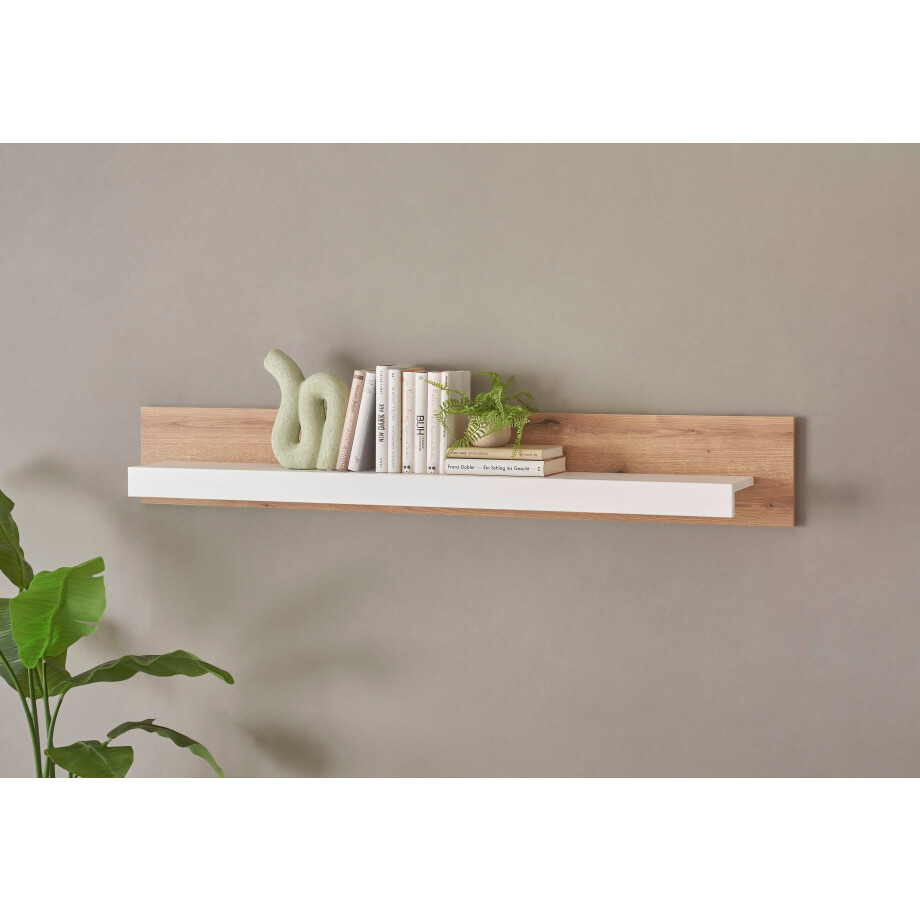 INOSIGN Wandrek Brixen, moderne wandplank, hangplank met opbergruimte veelzijdig inzetbaar wandrek, wit met eiken evoke decor afbeelding 1