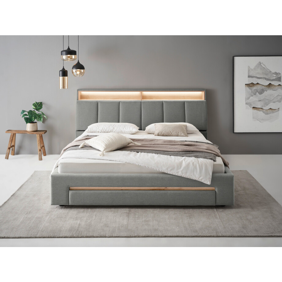 INOSIGN Gestoffeerd bed CiTY/GiRON,, gepolsterd opbergbed, met LED-verlichting Bedkisten met hondenbed of als opbergruimte, opklapbare hoofdeinden afbeelding 1