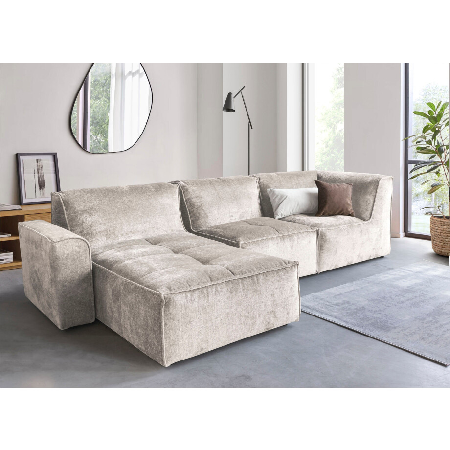 RAUM.ID Hoekbank Monolid L-vorm Afzonderlijke module voor combinatie op maat, bekleding in teddy-look (4-delig) afbeelding 1