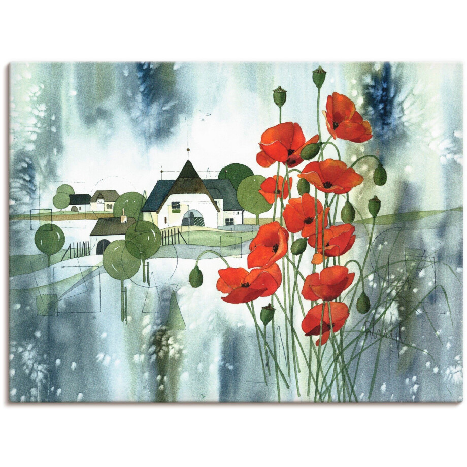 Artland Artprint op linnen Bloeiende papaver gespannen op een spieraam afbeelding 1