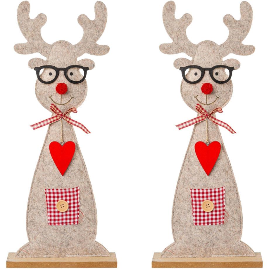 Creativ deco Kerstfiguur Kerst versiering Hert van vilt met schattige bril (set, 2 stuks) afbeelding 1