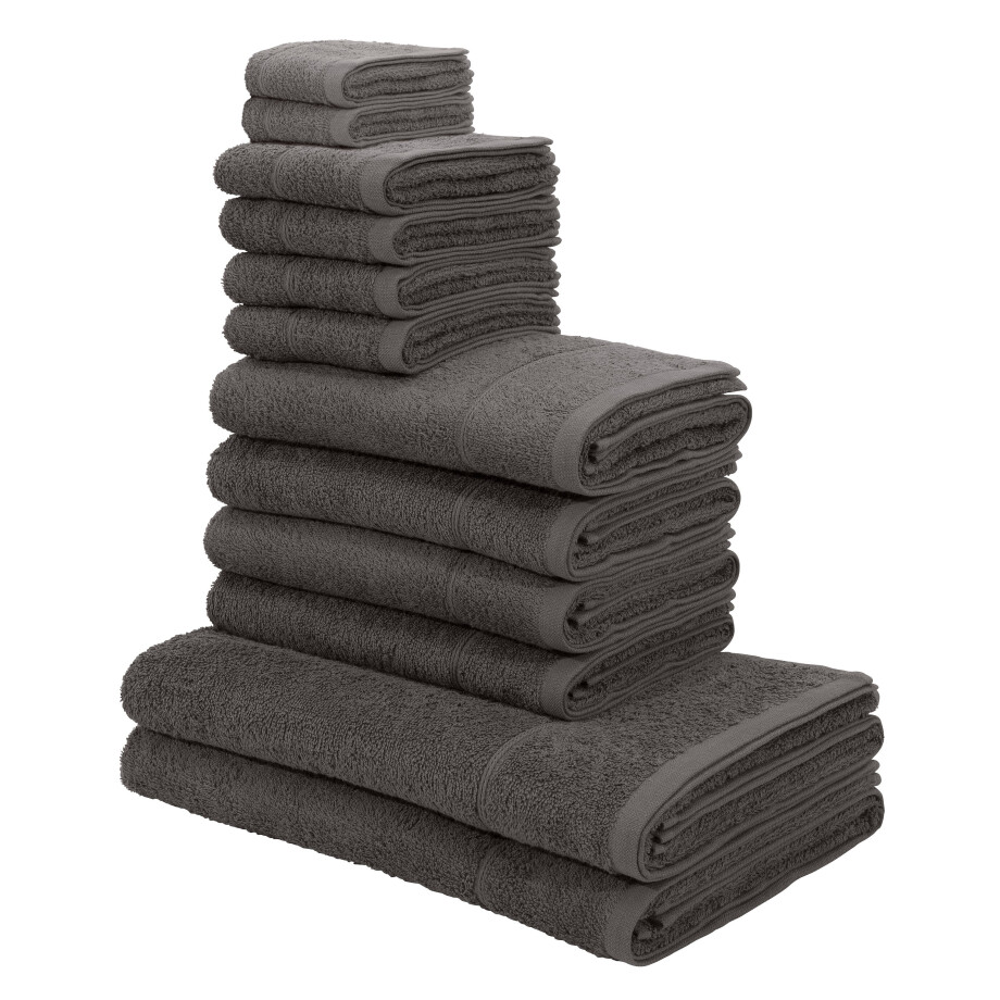 my home Handdoekenset Sanremo, douchehanddoeken, handdoeken, gastendoeken, zeepdoeken Handdoeken met randdessin, unikleurige handdoekset van 100% katoen (set, 12-delig) afbeelding 1