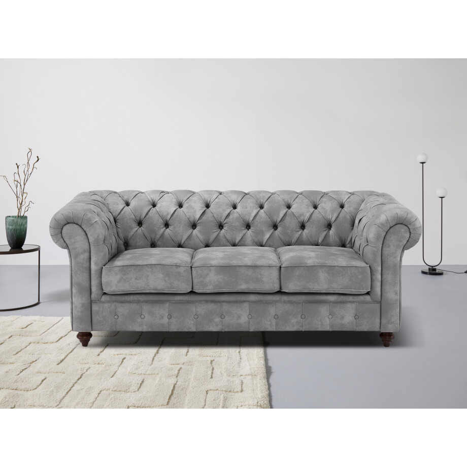 Home affaire Chesterfield-bank Chesterfield 3-zits B/D/H: 198/89/74 cm met hoogwaardige knoopdetails, ook in leer afbeelding 1