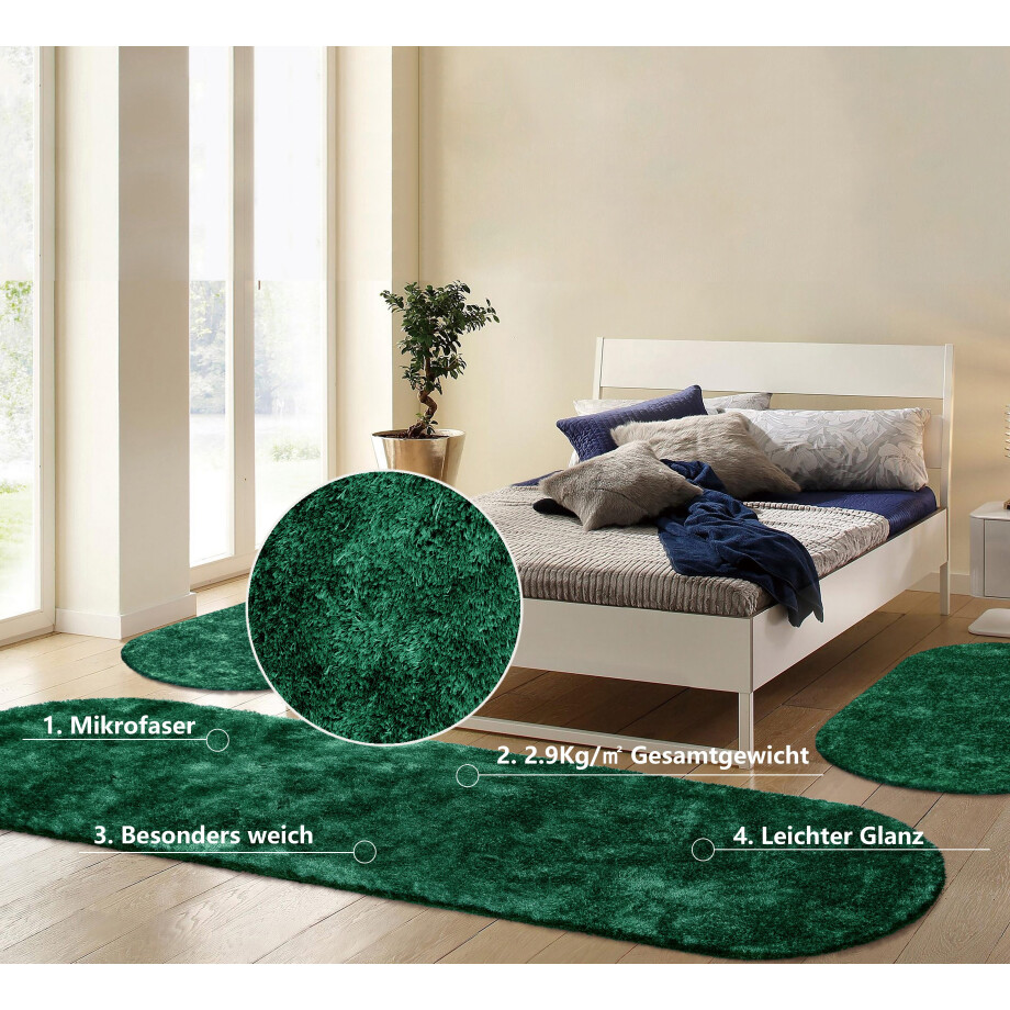 Bruno Banani Set slaapkamerkleedjes met hoge pool Dana tapijt, klantenfavoriet unikleur, microvezel, gemakkelijk in onderhoud, slaapkamerkleed, slaapkamer afbeelding 1
