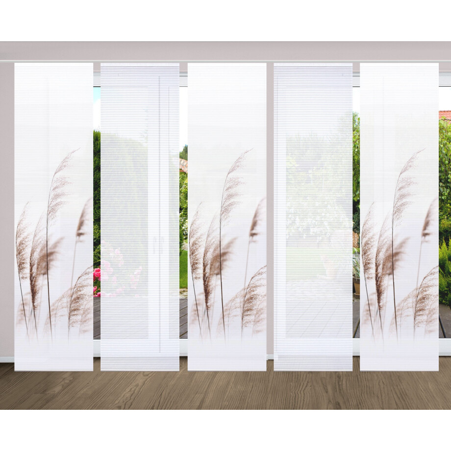 HOME in green Paneelgordijn PAMILO SET DIGITALE PRINT, BAMBOELOOK GERECYCLED (5 stuks) afbeelding 1