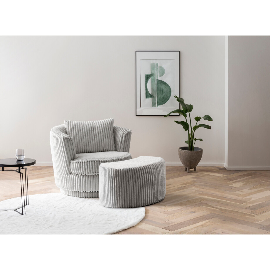 Leonique Draaibare fauteuil MAISIE, Love Seat, leesstoel, stoelset, met poef in mega cord en geweven fluweel, draaibaar 360 graden met poef (2 stuks) afbeelding 1