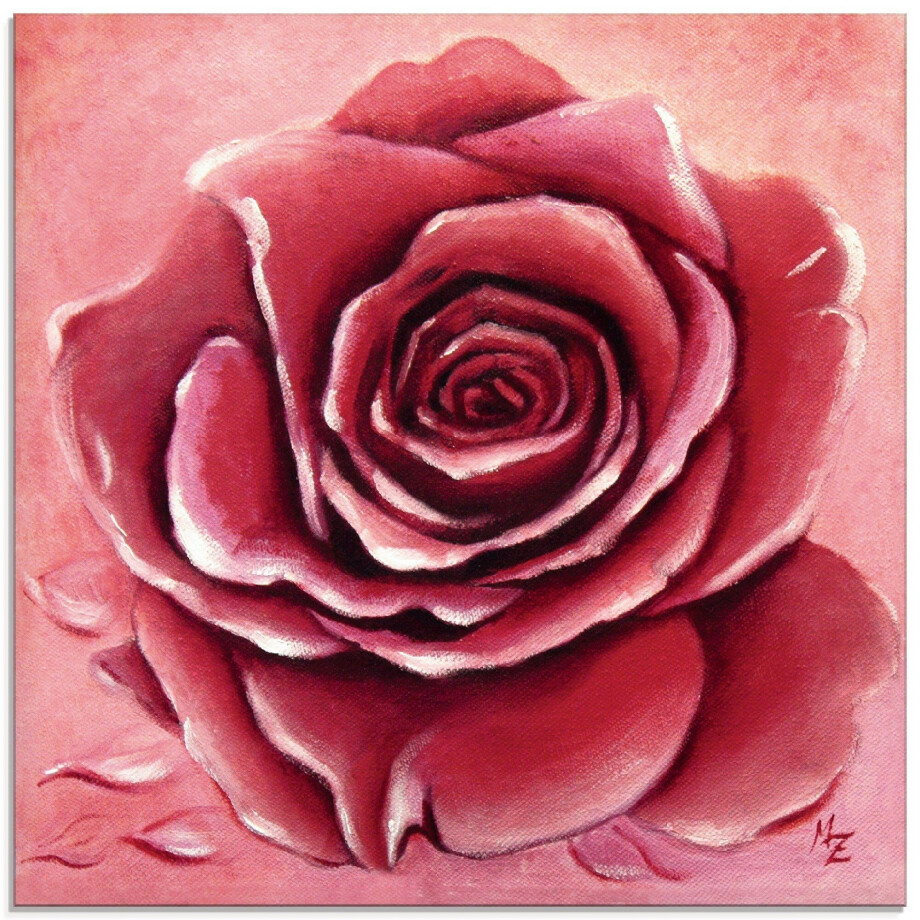 Artland Print op glas Rode roos met de hand geschilderd afbeelding 1