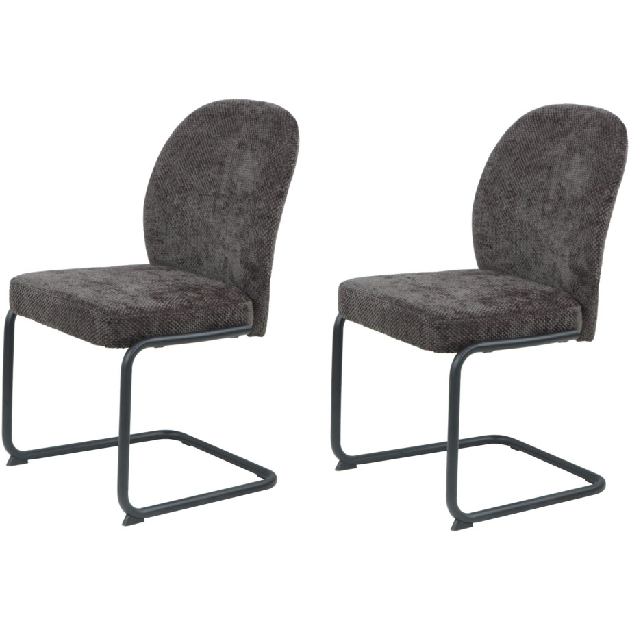 HELA Vrijdragende stoel KAREN Eetkamerstoel, ronde buisconstructie, gestoffeerd, geweven stof, schommelstoel (set, 2 stuks) afbeelding 1