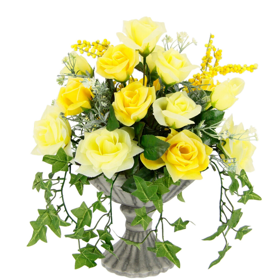 I.GE.A. Kunstbloem Rosen In de beker van keramiek grafdecoratie kunstbloemen roos afbeelding 1