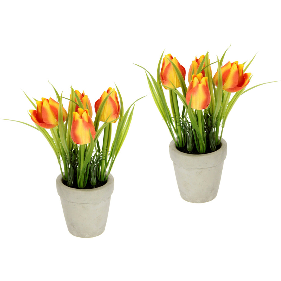 I.GE.A. Kunstbloem Tulp In een keramieken pot(2 stuks) afbeelding 1