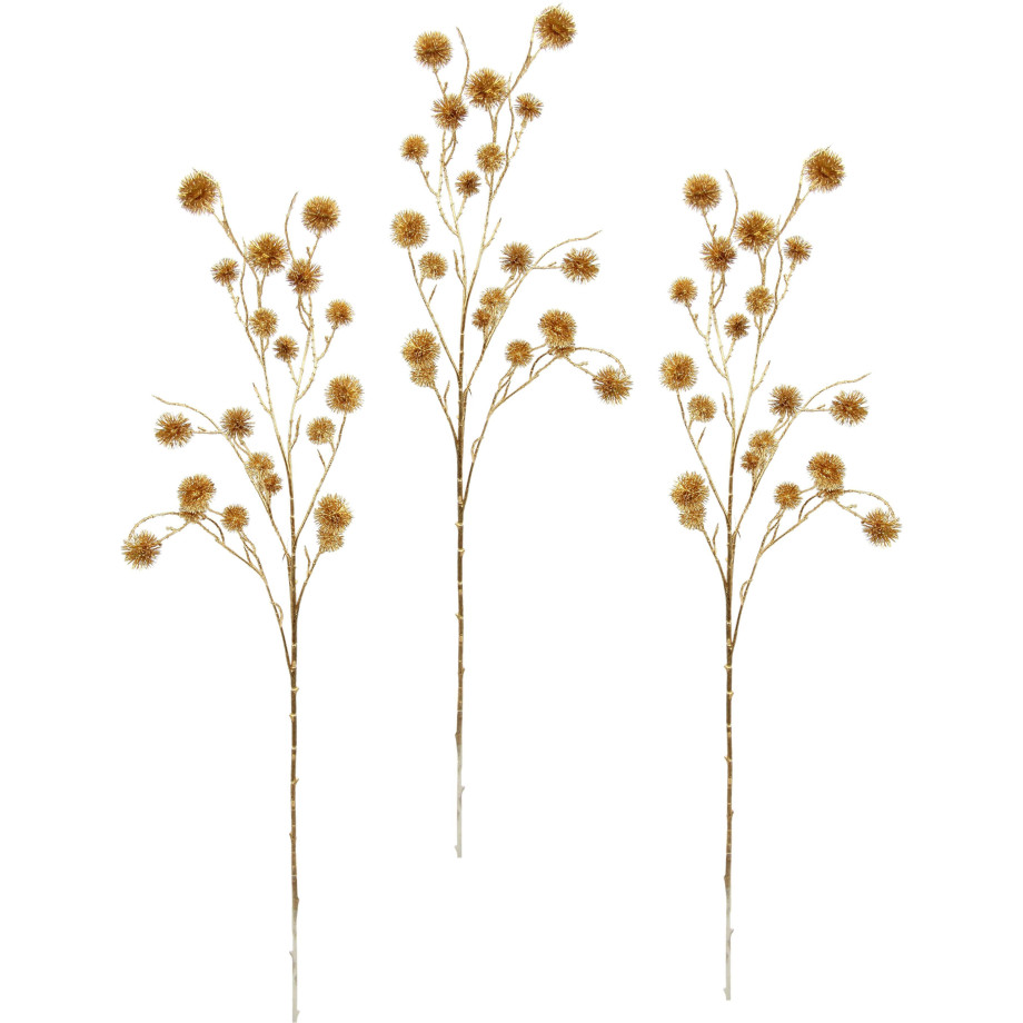 I.GE.A. Kunstbloem Distel Kunstmatige mini disteltak, gouden metallic, 3-delige set (3 stuks) afbeelding 1