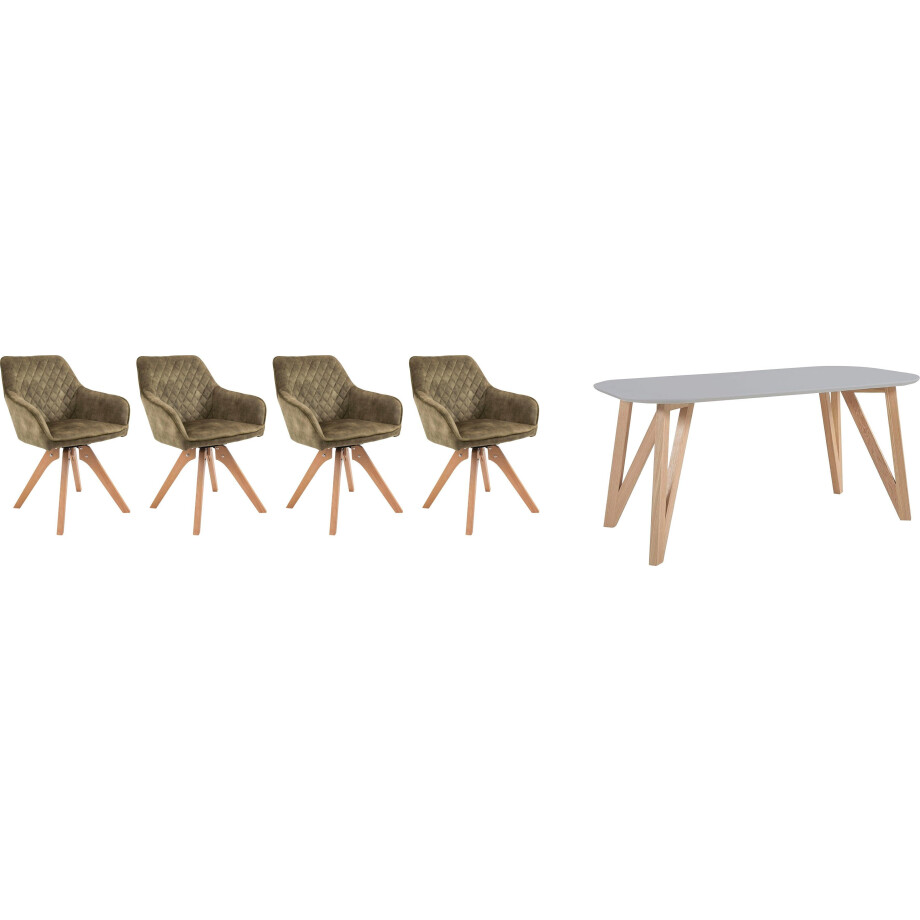 SalesFever Eethoek (5-delig), tafelbreedte 180 cm, stoelen 180° draaibaar, met fluweel afbeelding 1