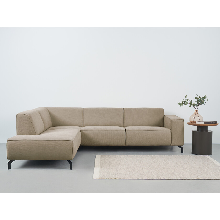 Places of Style Hoekbank Lorcan, breedte 275 cm, zacht zitgevoel met zwarte metalen poten, lederlook en zachte structuurstof afbeelding 1