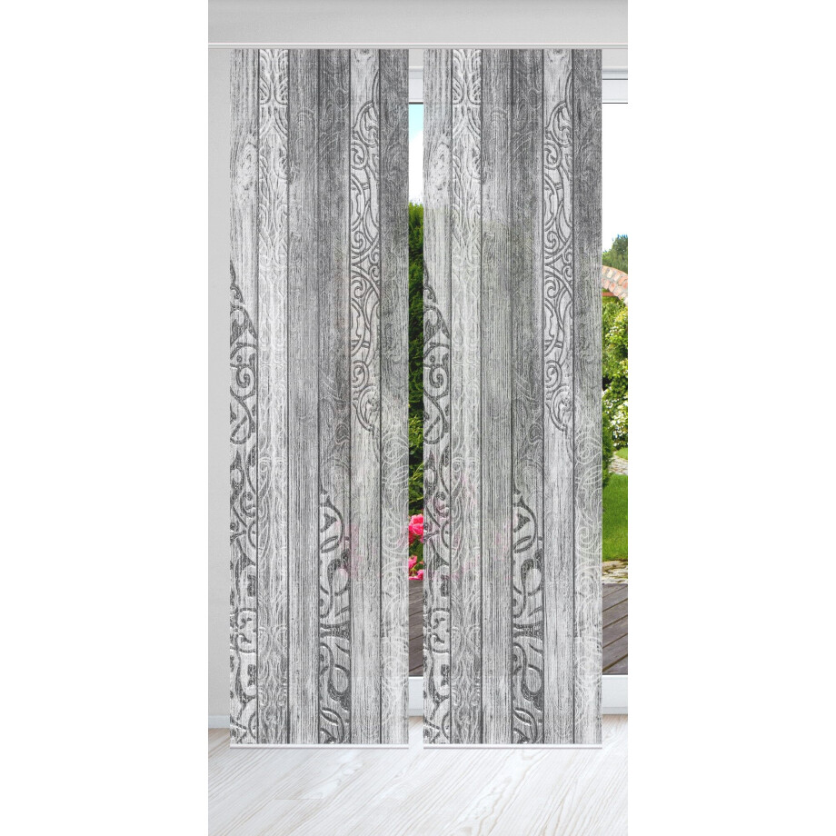 HOME in green Paneelgordijn LEGNO SET DIGITALE PRINT, BAMBOELOOK GERECYCLED (2 stuks) afbeelding 1