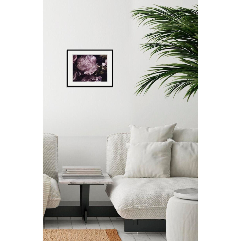 queence Wanddecoratie Pink pioenroos HD premium posterdruk incl. houten lijst (1 stuk) afbeelding 1