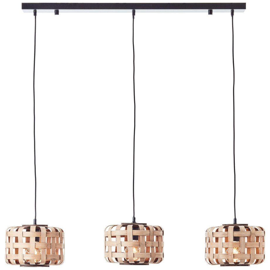 Brilliant Leuchten Hanglamp Woodline 146 x 25 x 104 cm, 3 x e27, kappen van bamboe, natuur/zwart (1 stuk) afbeelding 1