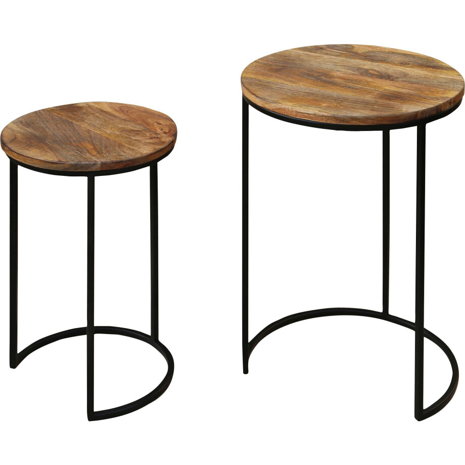 byLIVING Bijzettafel Jaron van massief hout, dubbele bijzettafel afbeelding 1